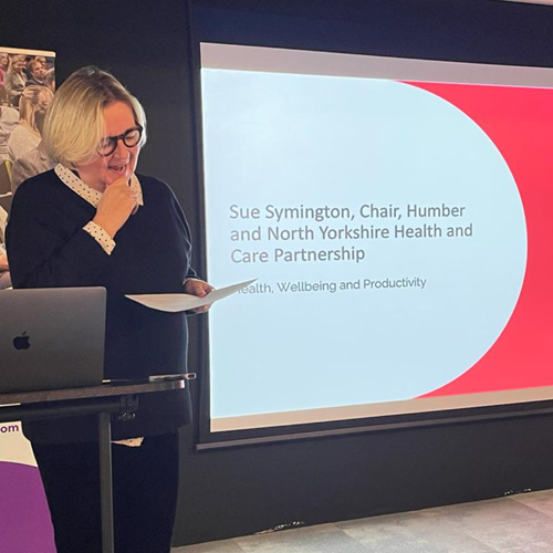 Sue Symington, Chair of Humber and North Yorkshire Health and Care Partnership at the Principal and Major Partners Autumn Roundtable Event 2023