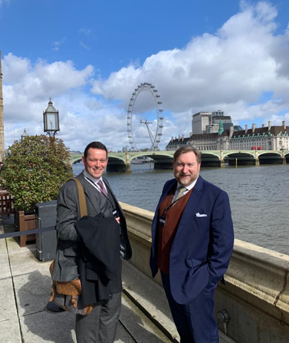 David Laister of BusinessLive and Dafydd Williams of ABP warming up outside the Houses of Parliament